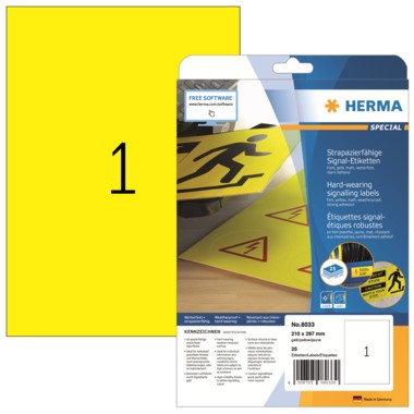HERMA Folienetikett 8033 210x297mm gelb 25 St./Pack.