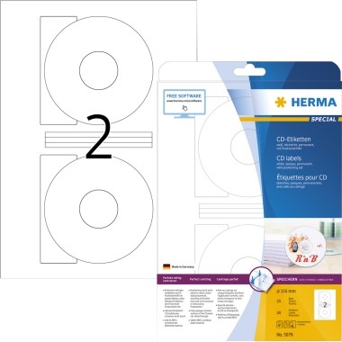 HERMA CD/DVD Etikett Special 5079 116mm weiß 50 St./Pack.