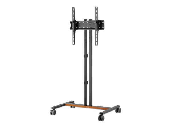 Manhattan TV & Monitor Mount, Trolley Stand (Compact), 1 screen, Screen Sizes: 34-55", Silver, VESA 200x200 to 400x400mm, Max 35kg, Height-adjustable to four levels: 862, 916, 970 and 1024mm, LFD, Lifetime Warranty - Wagen - platzsparend - für Flachbildschirm - kompakt, höhenverstellbar - Kunststoff, Stahl, Buchenholz - Schwarz, braun - Bildschirmgröße: 86.4-140 cm (34"-55")