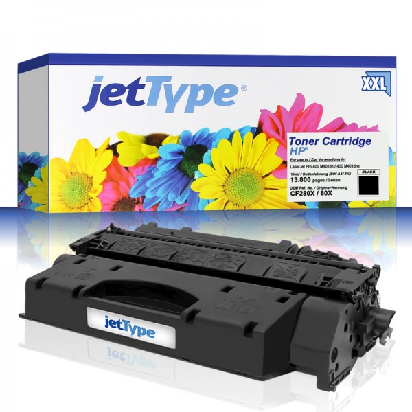 jetType Toner kompatibel zu HP CF280X 80X Schwarz 11.800 Seiten extra hohe Kapazität 1 Stück