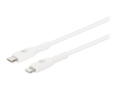 Manhattan USB-C to Lightning Cable, Charge & Sync, 2m, White, For Apple iPhone/iPad/iPod, Male to Male, MFi Certified (Apple approval program), 480 Mbps (USB 2.0), Hi-Speed USB, Lifetime Warranty, Box - Lightning-Kabel - 24 pin USB-C männlich zu Lightning männlich - 2 m - Doppelisolierung - weiß - geschirmt, geformt, USB-Stromversorgung (18 W), bis zu 480 Mbps