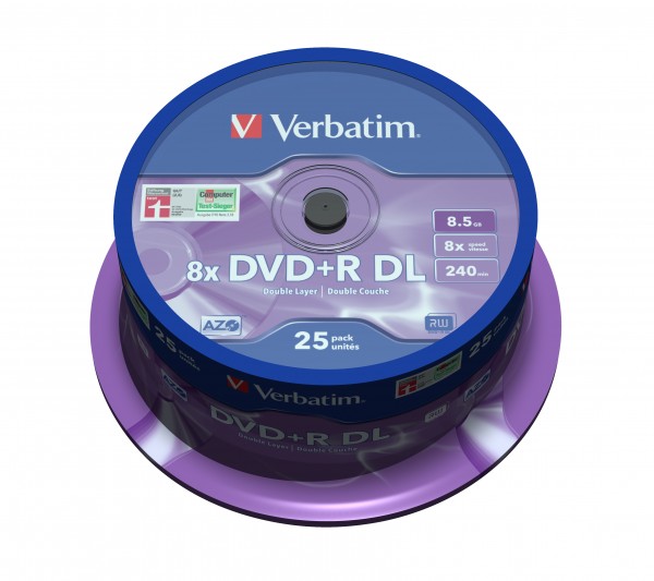 Verbatim - 25 x DVD+R DL - 8.5 GB 8x - mattsilber - Spindel