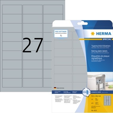 HERMA Typenschildetikett 4222 63,5x29,6 mm silber 675 St./Pack.