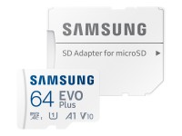 Samsung EVO Plus MB-MC64KA - Flash-Speicherkarte (microSDXC-an-SD-Adapter inbegriffen) - 64 GB - A1 / Video Class V10 / UHS-I U1 / Class10 - microSDXC UHS-I - weiß