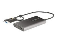 StarTech USB-C to Dual-HDMI Adapter, USB-C or A to 2x HDMI, 4K 60Hz, 100W PD Pass-Through, 1ft (30cm) Built-in Cable, External Video Graphics Adapter - USB to HDMI Multi-Monitor Converter for Laptop (109B-USBC-HDMI) - Videoadapter - TAA-konform - USB Typ A, 24 pin USB-C männlich zu 2 x 19 pin HDMI Type A, 24 pin USB-C weiblich - 30 cm - Grau - 4K Unterstützung, aktiv