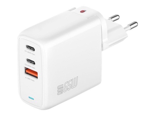4smarts - Netzteil - 65 Watt - 5 A - Apple Fast Charge, Fast Charge, QC 4+, Super Charge, Power Delivery 3.1, Apple 2.4A - 3 Ausgabeanschlussstellen - auf Kabel: USB, USB-C - weiß