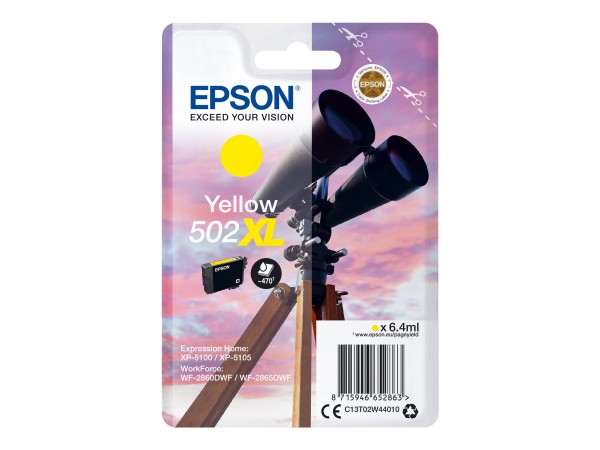 Epson 502XL - 6.4 ml - mit hoher Kapazität - Gelb - Original - Blisterverpackung - Tintenpatrone - für Expression Home XP-5100, XP-5105; WorkForce WF-2860, WF-2860DWF, WF-2865DWF