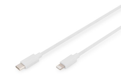 DIGITUS - Lightning-Kabel - 24 pin USB-C männlich zu Lightning männlich - 2 m - Doppelisolierung - weiß - USB-Stromversorgung (18 W), unterstützt Power Delivery 2,0