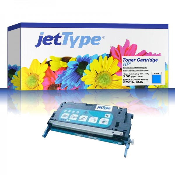 jetType Toner kompatibel zu HP Q7561A 314A cyan 3.500 Seiten 1 Stück