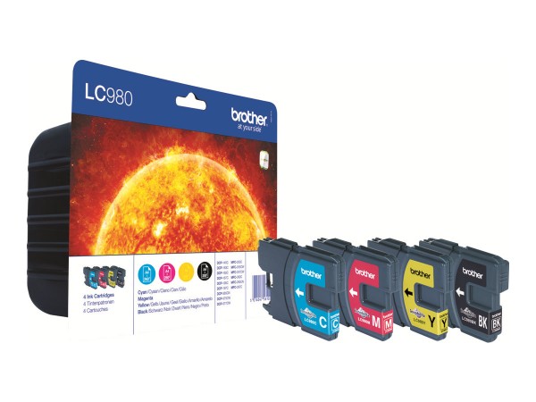Brother LC980VALBPDR - 4er-Pack - Schwarz, Gelb, Cyan, Magenta - Original - Blisterverpackung - Tintenpatrone - für Brother DCP-145, 163, 165, 195, 365, 373, 375, 377, MFC-250, 255, 290, 295, 297