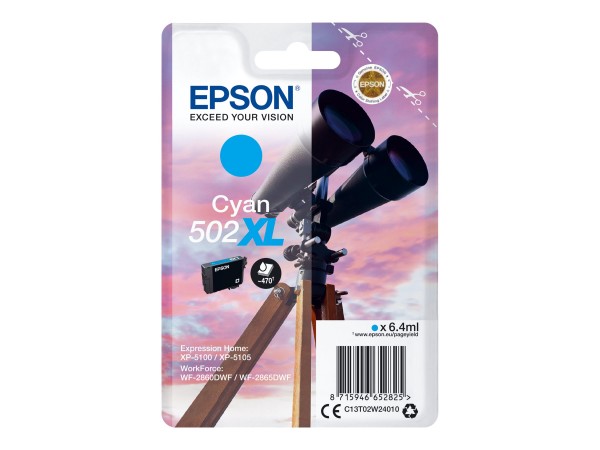 Epson 502XL - 6.4 ml - mit hoher Kapazität - Cyan - Original - Blisterverpackung - Tintenpatrone - für Expression Home XP-5100, XP-5105; WorkForce WF-2860, WF-2860DWF, WF-2865DWF