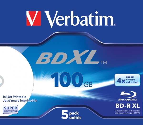 Verbatim - 5 x BD-R XL - 100 GB 4x - mit Tintenstrahldrucker bedruckbare Oberfläche - Jewel Case (Schachtel)