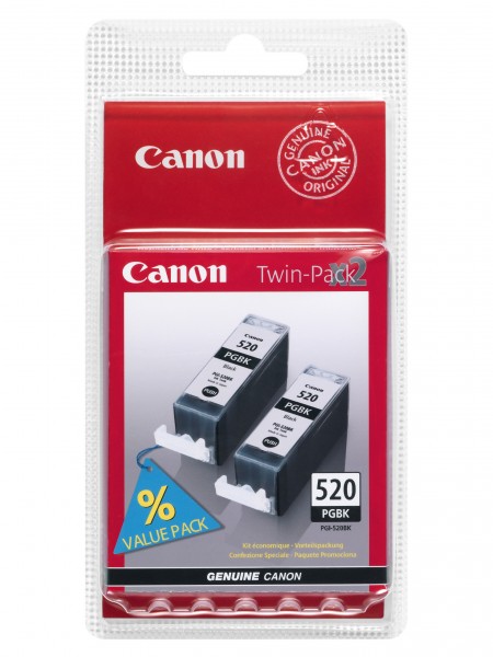 Canon PGI-520BK Twin Pack - 2er-Pack - 19 ml - Schwarz - Original - Tintenbehälter - für PIXMA iP3600, iP4700, MP540, MP550, MP560, MP620, MP630, MP640, MP980, MP990, MX860, MX870