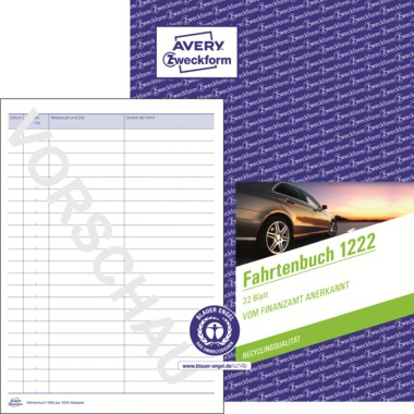 Avery Zweckform Fahrtenbuch 1222 DIN A5 Recycling-Papier 32Blatt