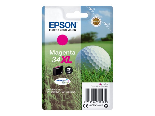 Epson 34XL - 10.8 ml - XL - Magenta - Original - Blisterverpackung - Tintenpatrone - für WorkForce Pro WF-3720, WF-3720DWF, WF-3725DWF