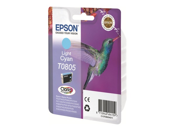 Epson T0805 - 7.4 ml - hell Cyan - Original - Blisterverpackung - Tintenpatrone - für Stylus Photo P50, PX650, PX660, PX700, PX710, PX720, PX730, PX800, PX810, PX820, PX830