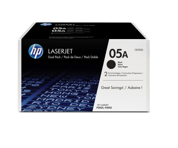 HP 05A - 2er-Pack - Schwarz - Original - LaserJet - Tonerpatrone (CE505D) - für LaserJet P2033, P2035, P2036, P2037, P2054, P2055, P2056, P2057