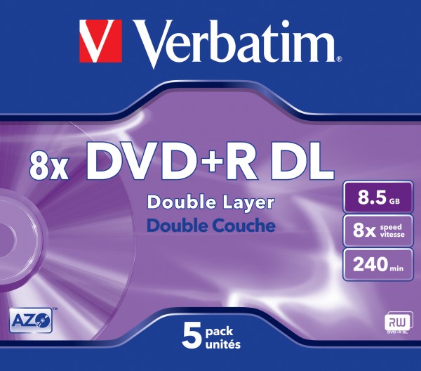 Verbatim - 5 x DVD+R DL - 8.5 GB (240 Min.) 8x - mattsilber - Jewel Case (Schachtel)