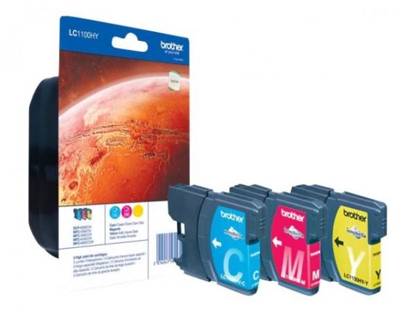 Brother LC1100HY Rainbow Pack - Hohe Ergiebigkeit - Gelb, Cyan, Magenta - Original - Blister mit akustischem/elektromagnetischem Alarm - Tintenpatrone - für Brother DCP-6690CW, MFC-5890CN, MFC-5895CW, MFC-6490CW, MFC-6890CDW