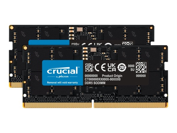 Crucial - DDR5 - Kit - 48 GB: 2 x 24 GB - SO DIMM 262-PIN - 5600 MHz / PC5-44800 - CL46 - 1.1 V - on-die ECC - Schwarz