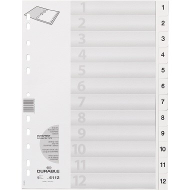 DURABLE Ordnerregister 611202 DIN A4 1-12 geprägte Taben ws