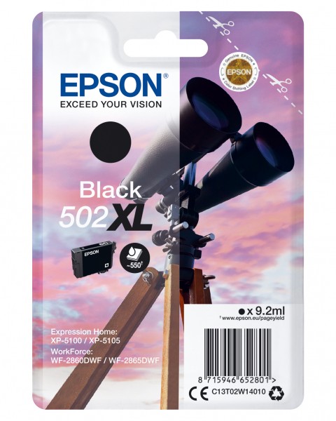 Epson 502XL - 9.2 ml - mit hoher Kapazität - Schwarz - Original - Blisterverpackung - Tintenpatrone - für Expression Home XP-5100, XP-5105; WorkForce WF-2860, WF-2860DWF, WF-2865DWF