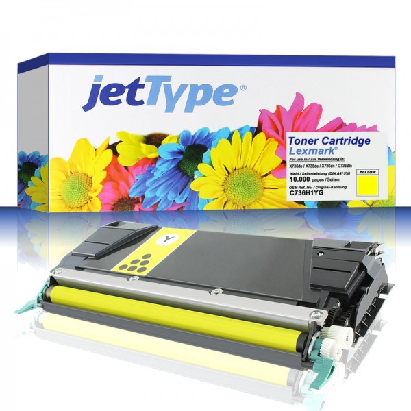 jetType Toner kompatibel zu Lexmark C736H1YG C746A1YG gelb 10.000 Seiten Universalkartusche