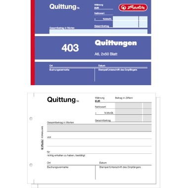 Herlitz Quittungsblock 403 886614 A6 quer Blaupapier 2x50Blatt