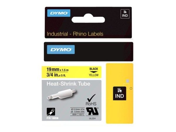 Dymo RhinoPRO Heat shrink tubing - Polyolefin - Schwarz auf Gelb - Rolle (1,9 cm) 18058