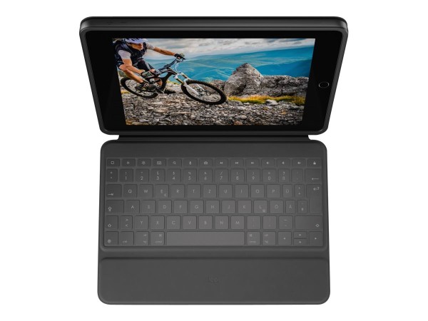 Logitech Rugged Folio - Tastatur und Foliohülle - Apple Smart connector - QWERTZ - Deutsch - Graphite - für Apple 10.2-inch iPad Wi-Fi; 10.9-inch iPad Wi-Fi