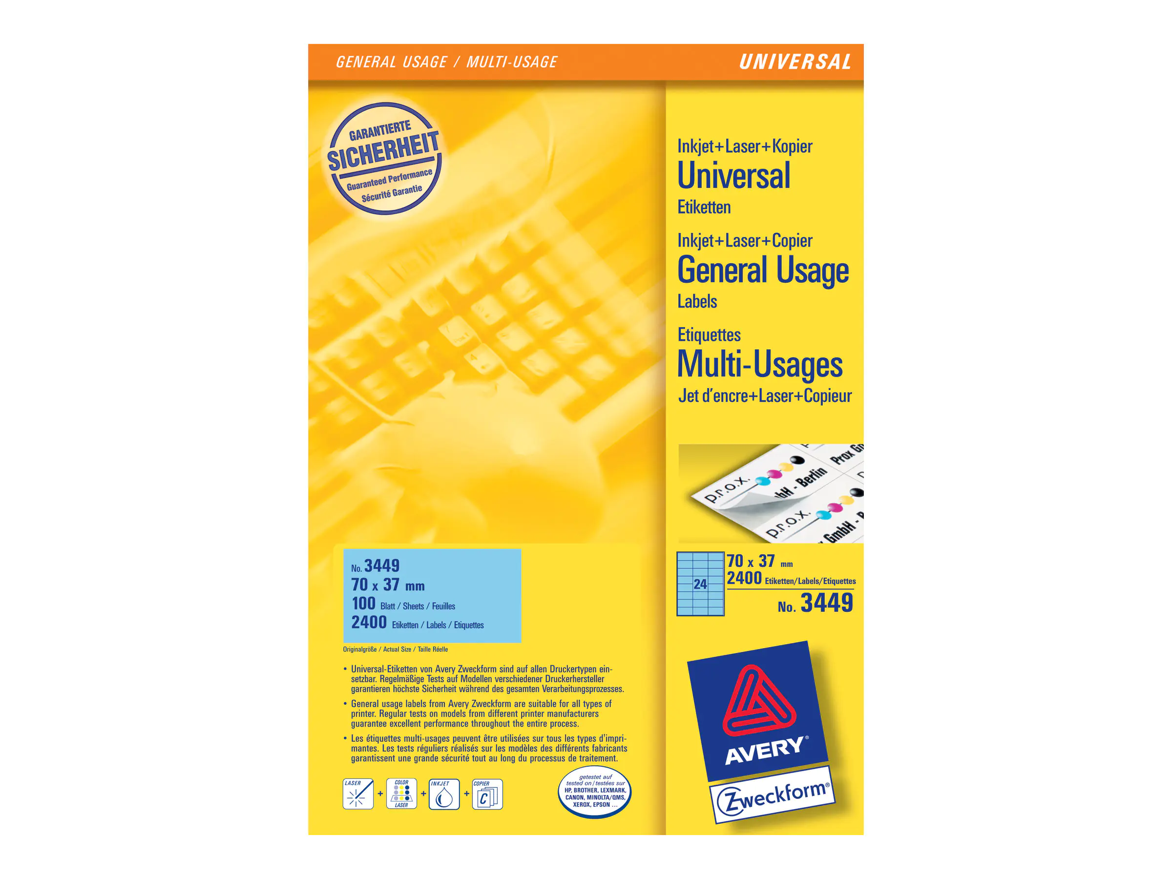 Avery Zweckform Universaletikett 3449 70x37mm blau 2.400 St./Pack.