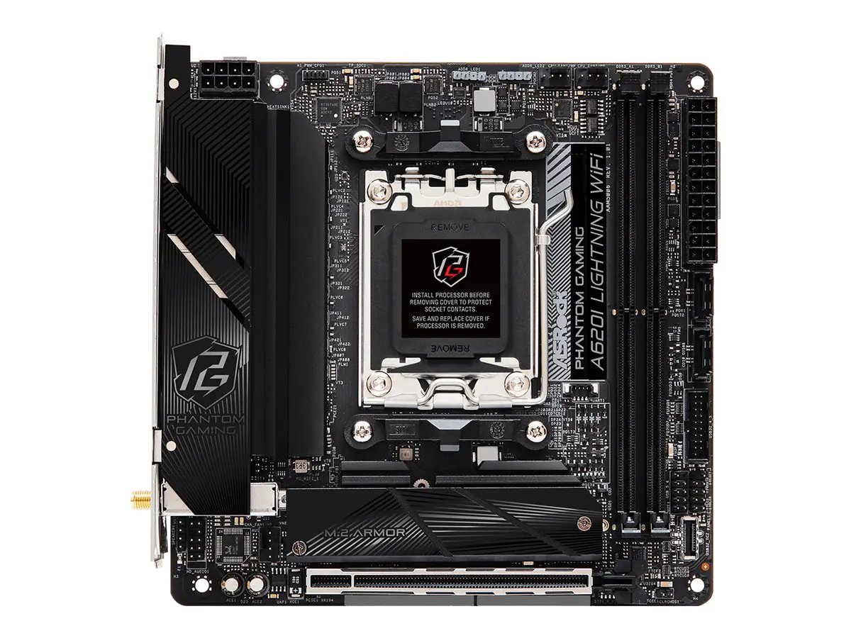 ASRock A620I LIGHTNING WIFI - Motherboard - Mini-ITX - Socket AM5 - AMD A620 Chipsatz - USB-C 3.2 Gen2, USB-C 3.2 Gen 1, USB 3.2 Gen 1, USB 3.2 Gen 2 - 2.5 Gigabit LAN, Wi-Fi 6E, Bluetooth - Onboard-Grafik (CPU erforderlich) 90-MXBMN0-A0UAYZ