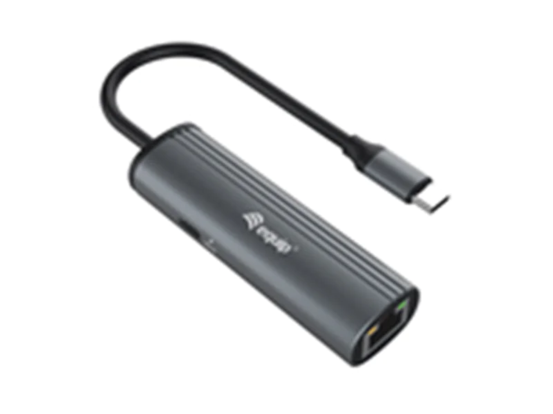 Equip USB-C-auf-RJ45-Gigabit-Netzwerk + PD-Adapter, USB Typ-C, 100 W, 10,100,1000 Mbit/s, Schwarz, Grau, RJ-45, USB 3.2 Gen 1 (3.1 Gen 1) Type-C, Aluminium 133486