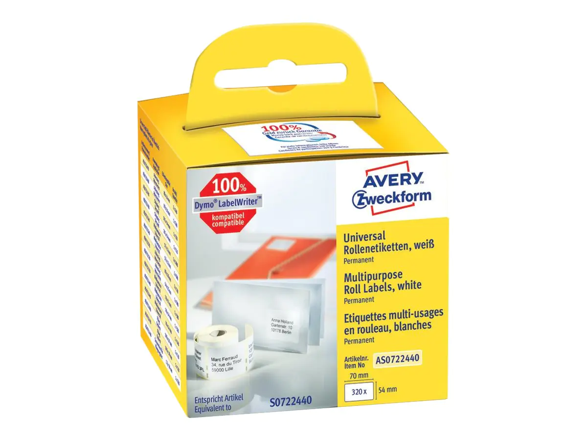 Avery Zweckform Papier - permanenter Klebstoff - weiß - 54 x 70 mm 320 Etikett(en) (1 Rolle(n) AS0722440