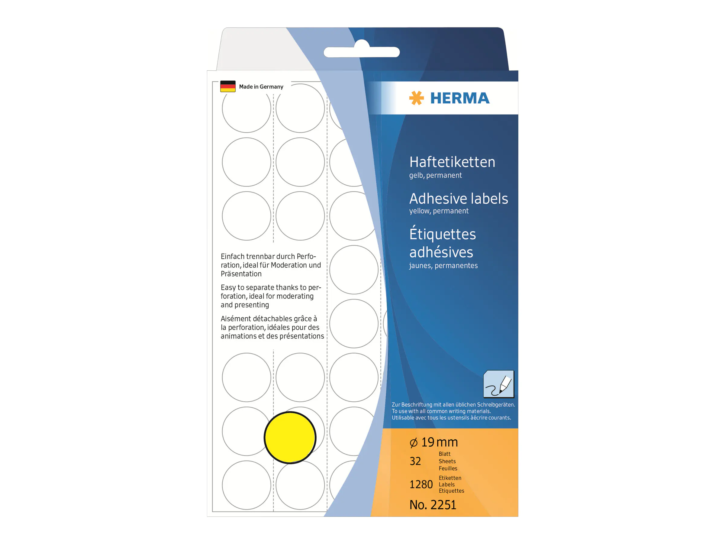 HERMA Markierungspunkt 2251 19mm Papier gelb 1.280 St./Pack.
