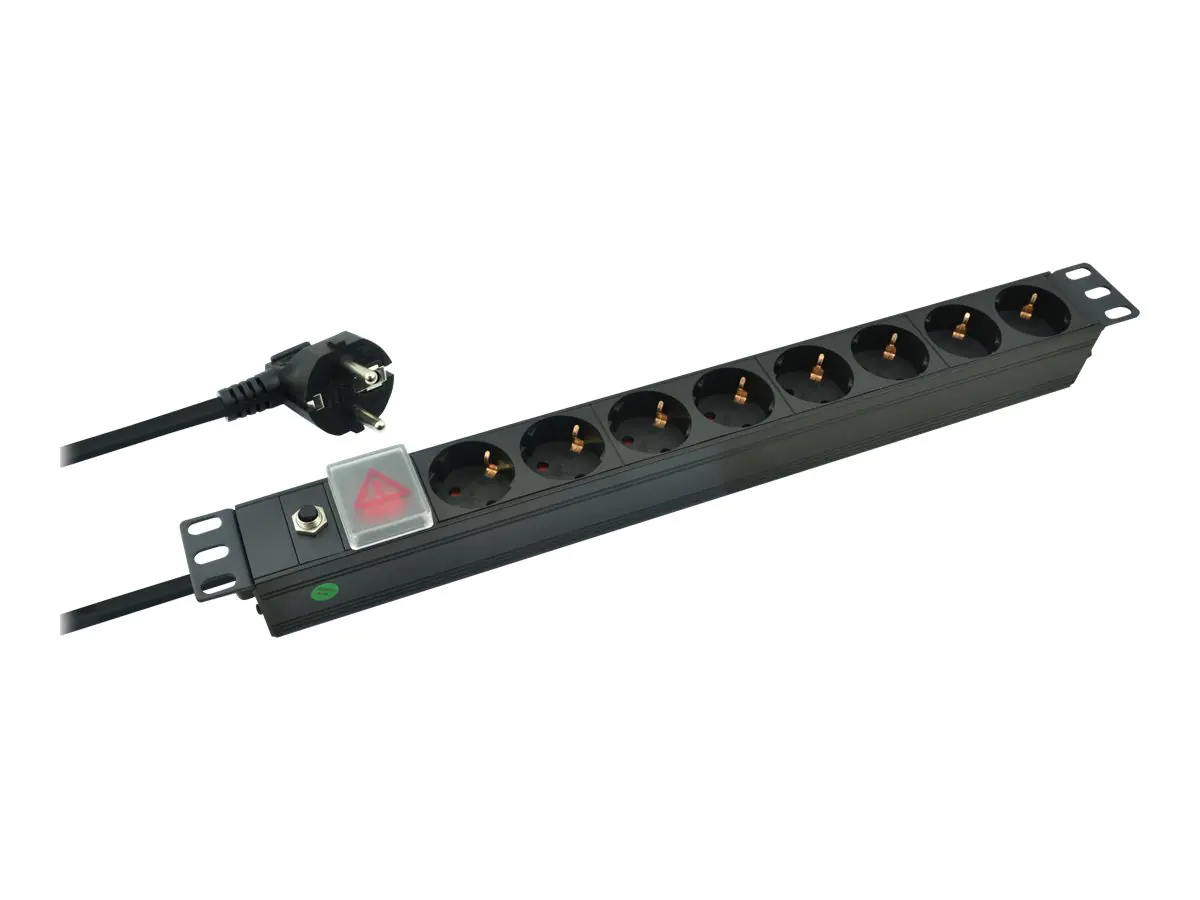 Helos PROFESSIONAL - Stromverteilungseinheit (Rack - einbaufähig) - Wechselstrom 250 V - 4000 Watt - Eingabe, Eingang power CEE 7/7 - Ausgangsanschlüsse: 8 - 1U - 48.3 cm (19") - 2 m Schnur - Schwarz
