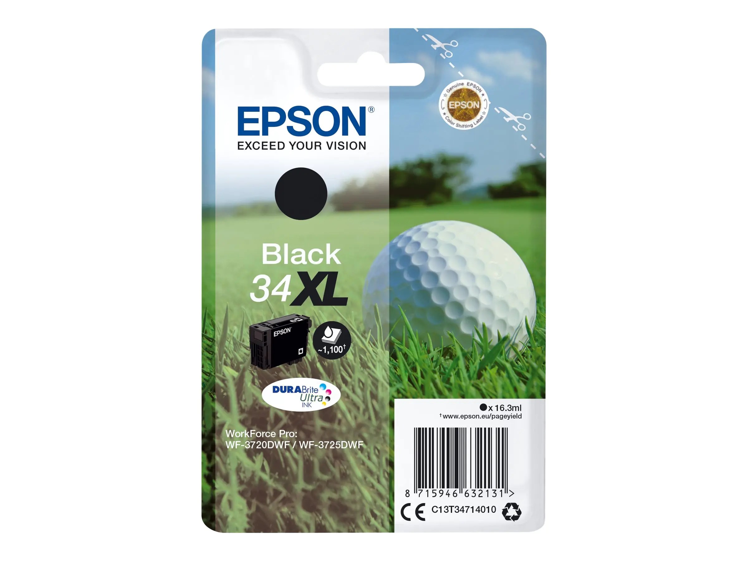 Epson 34XL - 16.3 ml - XL - Schwarz - Original - Blisterverpackung - Tintenpatrone - für WorkForce Pro WF-3720, WF-3720DWF, WF-3725DWF