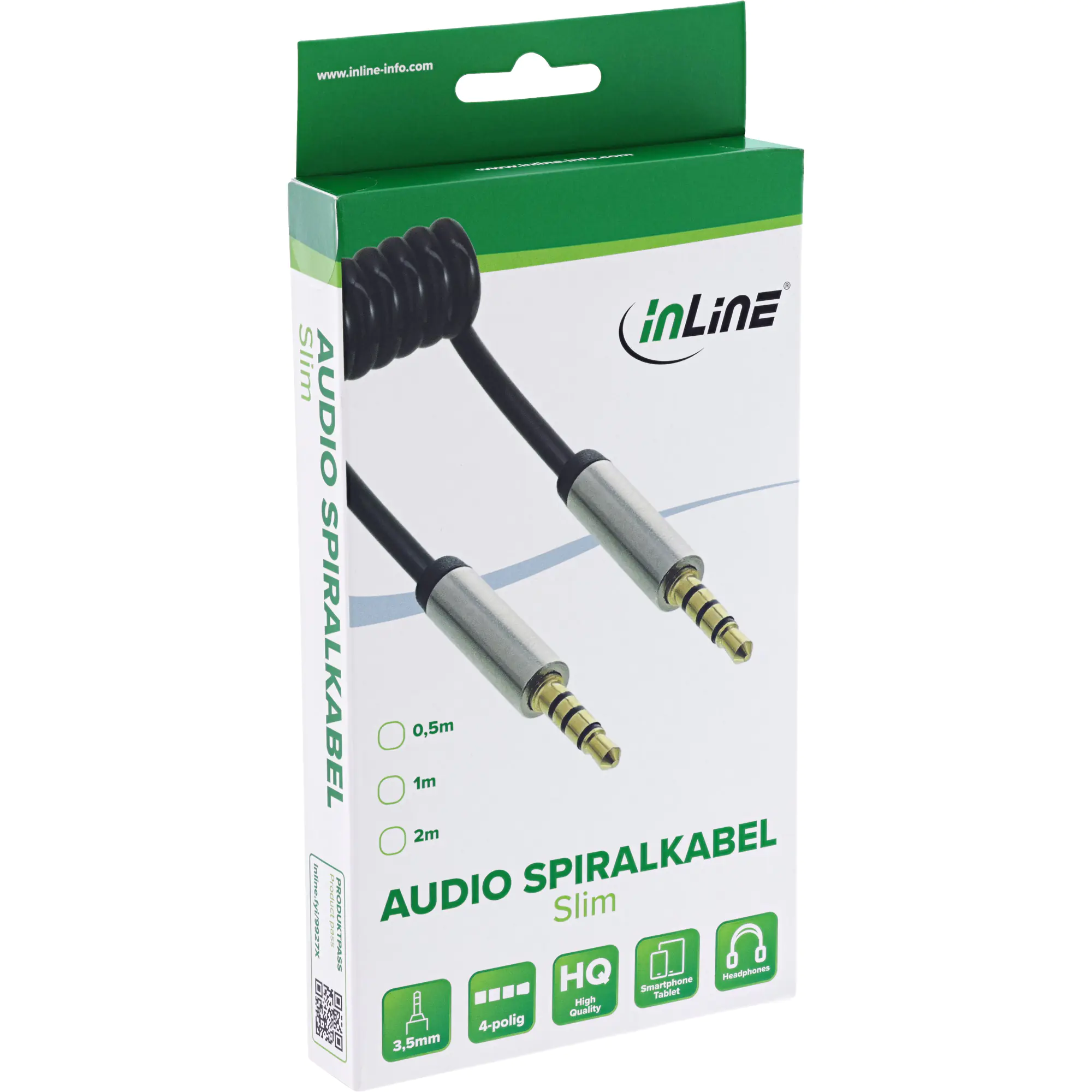 InLine Slim Audio Spiralkabel Klinke 3,5mm ST/ST - 4pol - Stereo - 2m 99272