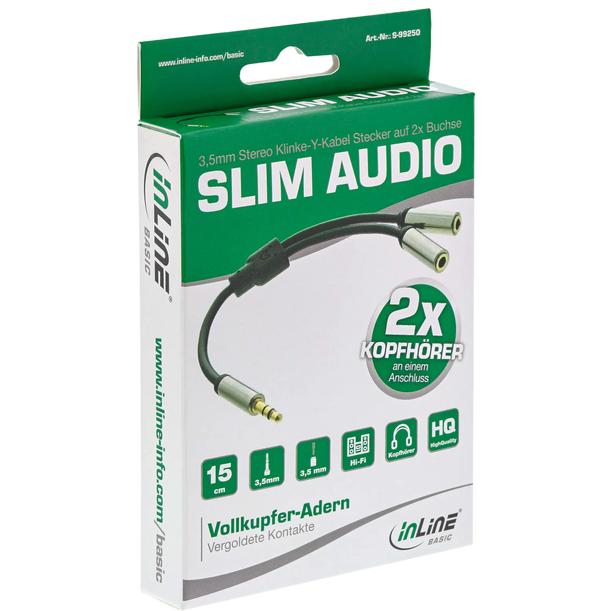 InLine Basic Slim Audio Y-Kabel 3,5mm Klinke ST an 2x BU - 0,15m S-99250