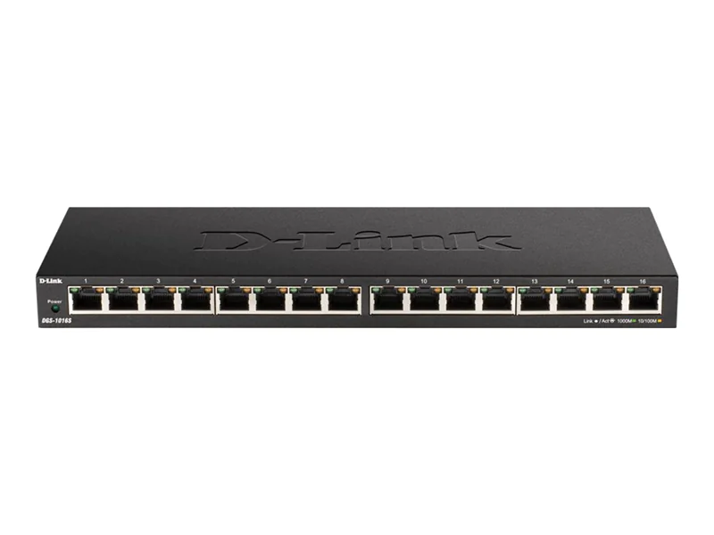 D-Link DGS 1016S - Switch - unmanaged - 16 x 10/100/1000 - Desktop - DC Power
