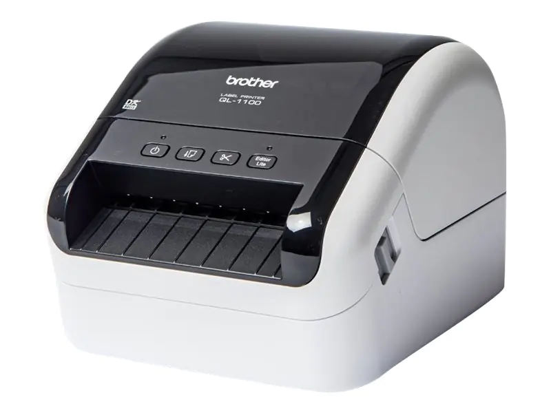 Brother QL-1100c - Etikettendrucker - Thermodirekt - Rolle (10,36 cm) - 300 x 300 dpi - bis zu 68 Etiketten/Min. - USB 2.0, USB-Host - Cutter - weiß, glänzend schwarz