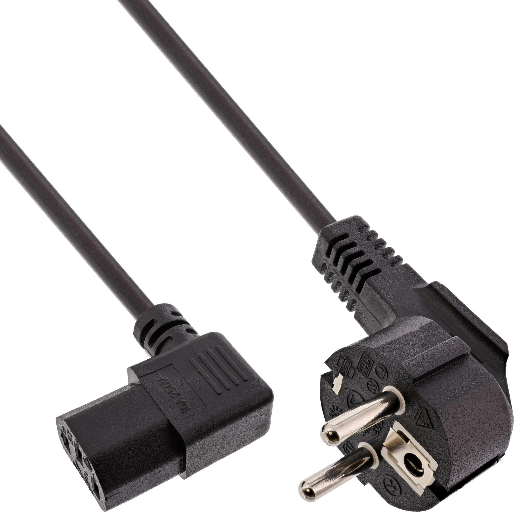 InLine - Stromkabel - power IEC 60320 C13 zu power CEE 7/7 (M) - 1 m - 90°-Stecker, rechtwinkliger Anschluss - Schwarz