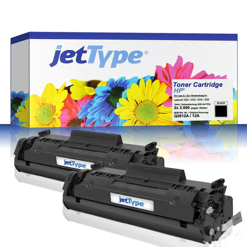 jetType Toner Doppelpack kompatibel zu HP Q2612AD 12AD schwarz 2x 2.000 Seiten 2 Stück jetType Toner Doppelpack kompatibel zu HP Q2612AD 12AD schwarz 2x 2.000 Seiten 2 Stück