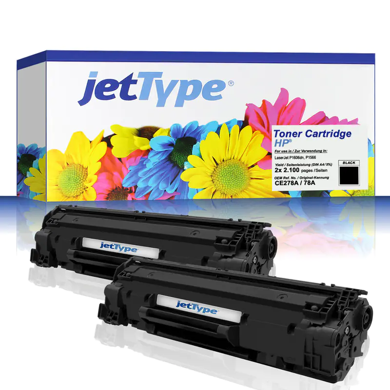 jetType Toner Doppelpack kompatibel zu HP CE278AD 78A schwarz 2x 2.100 Seiten 2 Stück jetType Toner Doppelpack kompatibel zu HP CE278AD 78A schwarz 2x 2.100 Seiten 2 Stück