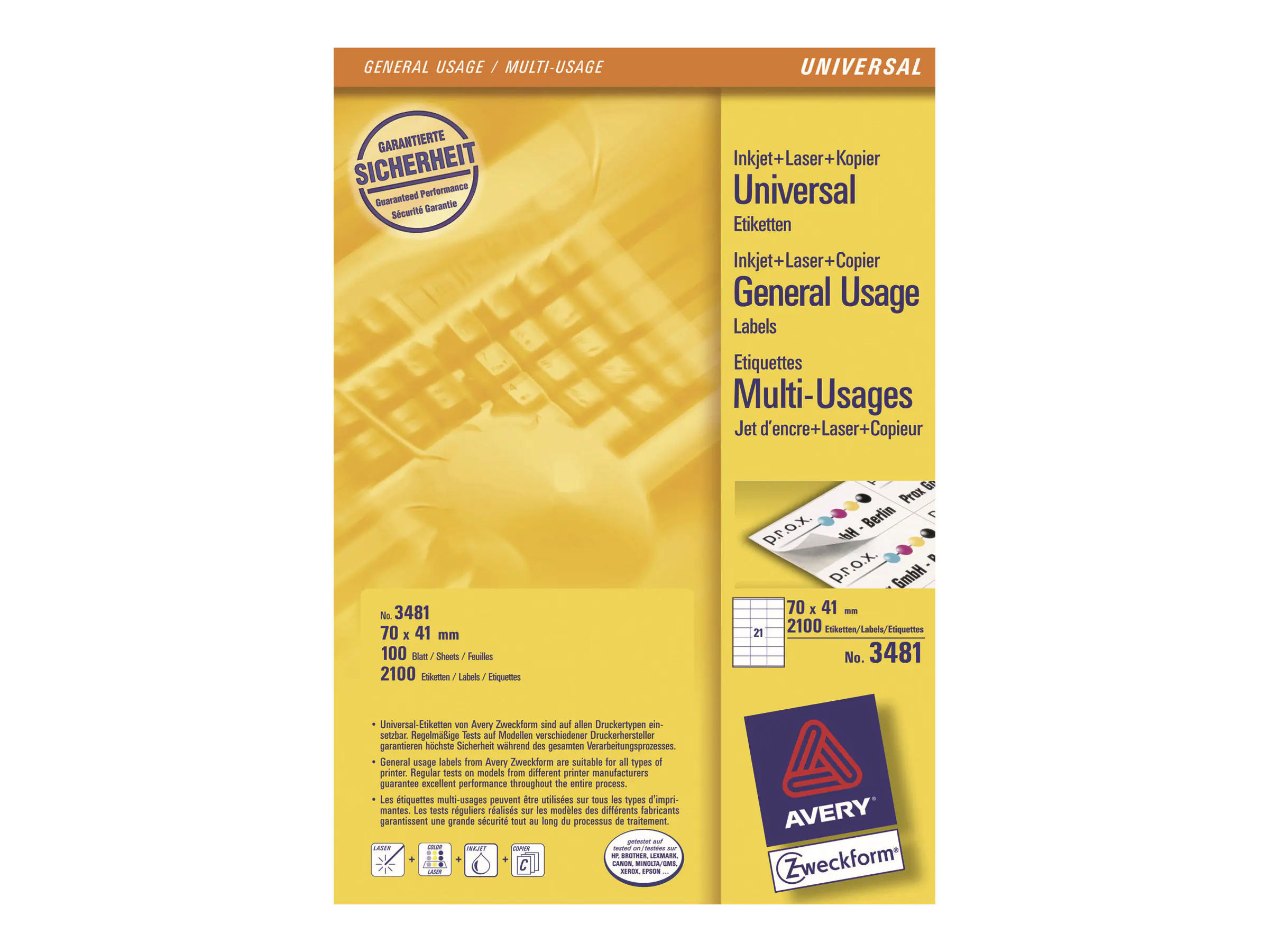 Avery Zweckform Universaletikett 3481 70x41mm weiß 2.100 St./Pack.