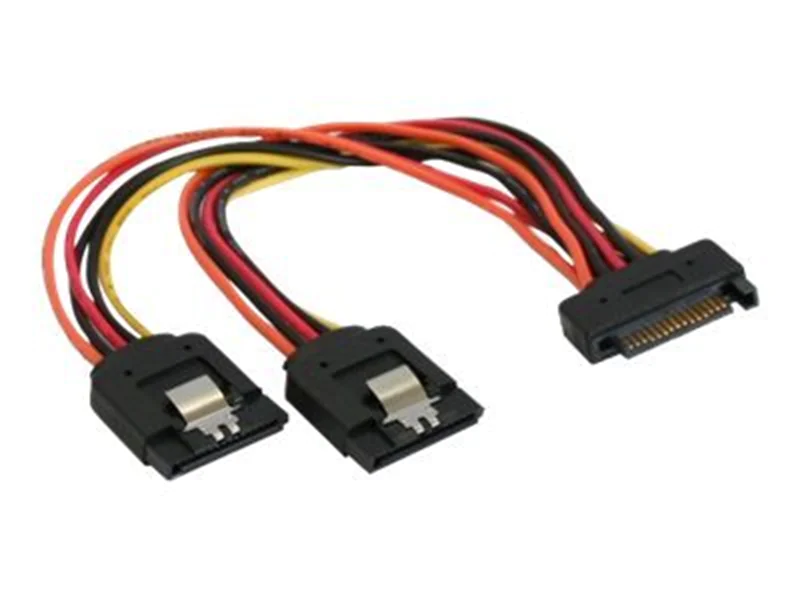 InLine SATA Strom-Y-Kabel - SATA Buchse an 2x SATA ST mit Lasche - 0,15m 29683A