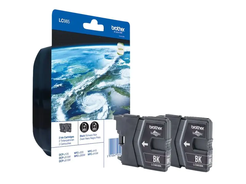 Brother LC985BKBP - 2er-Pack - Schwarz - Original - Blisterverpackung - Tintenpatrone - für Brother DCP-J125, DCP-J140, DCP-J315, DCP-J515, MFC-J220, MFC-J265, MFC-J410, MFC-J415