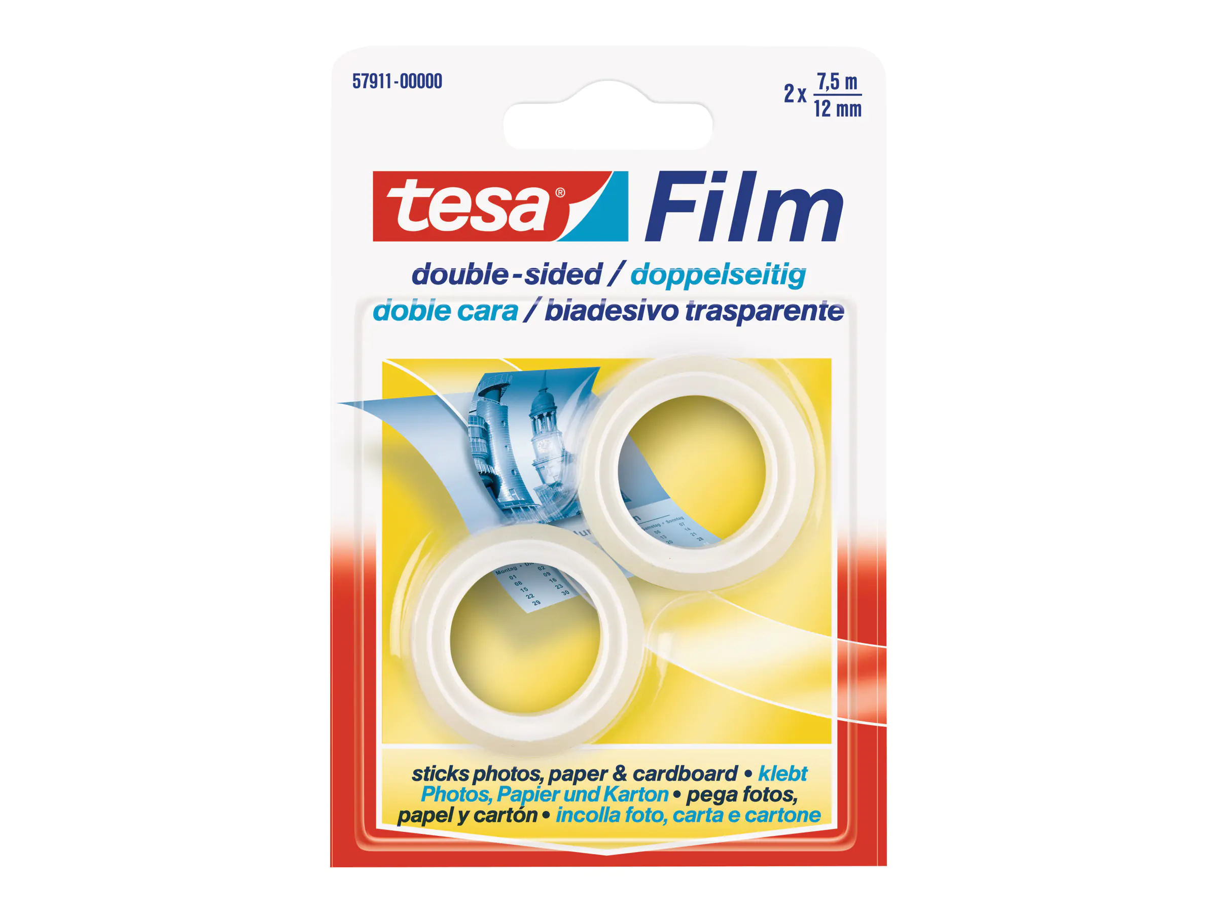 Tesa Tesafilm - Doppelseitiges Klebeband - 12 mm x 7.5 m - Polypropylenfolie - transparent (Packung mit 2) 57911-00000