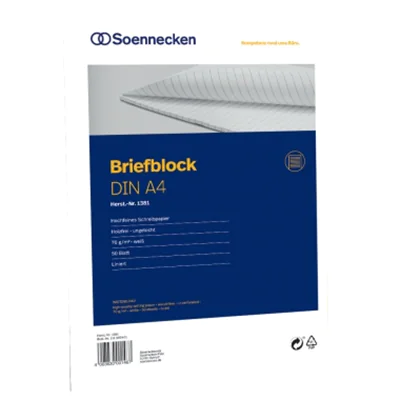 Soennecken Briefblock 1381 DIN A4 70g holzfrei 50Blatt liniert weiß