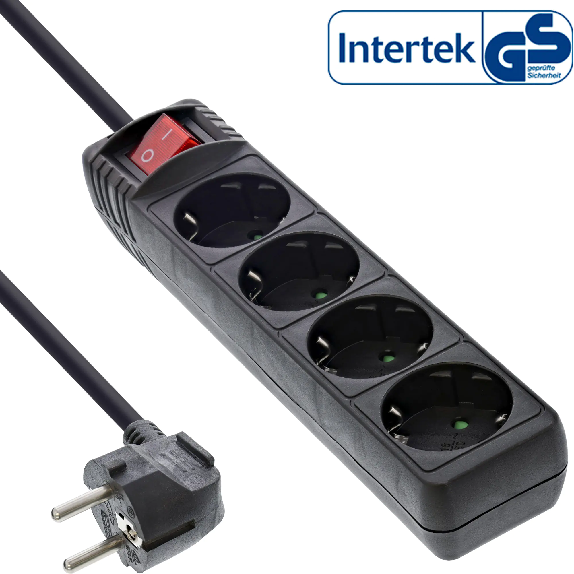 InLine Steckdosenleiste - 4-fach Schutzkontakt - mit Schalter - schwarz - 5m 16445D